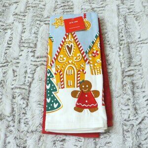 At Home Christmas Gingerbread Girl House 2 Pack Kitchen Hand Towels New